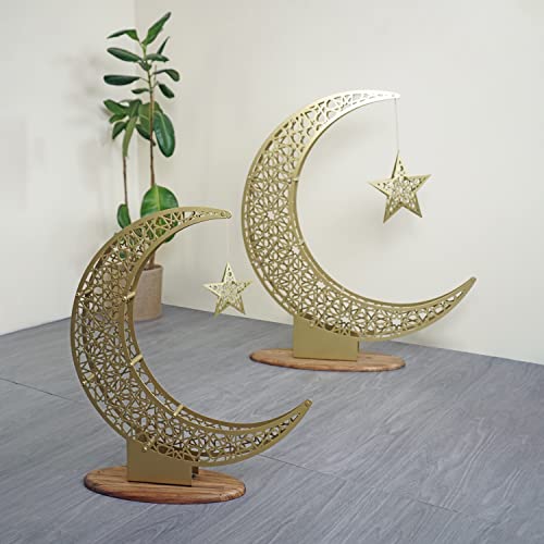 iwa concept Metal Crescent Islamic Decor, Moon and Star Ramadan Art, Islamic Table Top Decoration Gift for Muslims in Ramadan Eid (52 x 44 cm | 20.8 x 17.6 inches | Small) - size: 20.8"L x 20.8"W