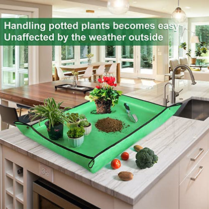 3 PCS 39.5"x 31.5" Large Repotting Mat for Indoor Plant Transplanting and Mess Control Thickened Waterproof Potting Mat Foldable Potting Tray Gardening Mat - color: 3 Pack Green
