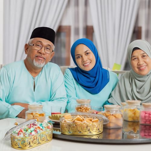 Willinglong 2 Pcs Ramadan Trays with Lid Eid Mubarak Gold Plates Dishes Table Decoration Muslim Islamic Serving Trays Metal Dessert Storage Container for Celebration (Ramadan Moon) - style: Ramadan Moon