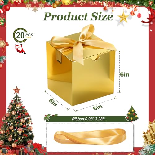 DOYIDE 20 Pack Small Gift Boxes, 6x6x6 Inch Gold Elegant Paper Boxes with Ribbons, Christmas Gift Box Crafting, Wedding Party Favor, Cupcake, Candy, Bridesmaids Proposal Box - color: Gold, size: 6x6x6inch(Pack of 20)