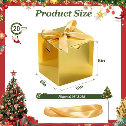 DOYIDE 20 Pack Small Gift Boxes, 6x6x6 Inch Gold Elegant Paper Boxes with Ribbons, Christmas Gift Box Crafting, Wedding Party Favor, Cupcake, Candy, Bridesmaids Proposal Box - color: Gold, size: 6x6x6inch(Pack of 20)