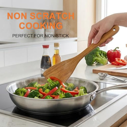 8 Pcs Best Acacia Wood Kitchen Utensil Set Wooden Spoons for Cooking Wok Turner Spatulas Bamboo Non Toxic Cooking Utensils Scraper Spurtle Kitchen Slotted Cooking Spoon Flat Egg Flipper Spatula Set - color: 8Pcs-Utensils