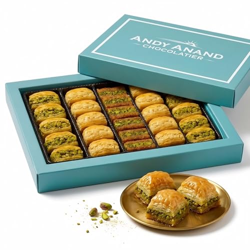 ANDY ANAND CHOCOLATIER Sugar Free Baklava - Turkish Baklava Pastry With Nuts, Delicious Edible Gift Box with Pistachio, Walnut & Hazelnut, Gourmet Assorted Flavor Snack Box (26 Pcs, 8.8 Oz)