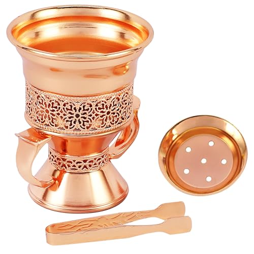 Metal Frankincense Resin Incense Burner, Incense Censer, Portable Bakhoor Burner, Charcoal Bakhoor Burner, Myrrh Burner with Tongs for Yoga, Spa Aromatherapy (Rose Gold) - color: Rose Gold