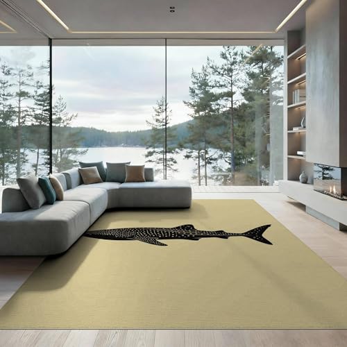 6'x9' Washable Graphic Fish Area Rug, Black Foldable Non-Slip Large Carpet Foldable Easy Care Carpet for Queen Size Bedroom, Under Bed, Master Bedroom | Ref:2067250 - color: Beige/Pattern 1, size: 6' x 9' (Rectangular)