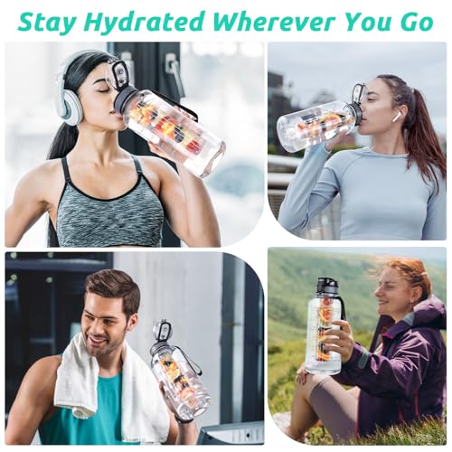 UTEBIT 52oz Fruit Infuser Water Bottle, with Time Marker & Straw & Chug Lid | BPA-Free & Leak- Proof Fruit Infusion Sports Bottle, Large Water Jug with Strap for Gym, Camping, Travel, Outdoor, Clear - style: 52OZ