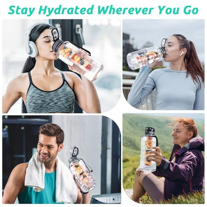 UTEBIT 52oz Fruit Infuser Water Bottle, with Time Marker & Straw & Chug Lid | BPA-Free & Leak- Proof Fruit Infusion Sports Bottle, Large Water Jug with Strap for Gym, Camping, Travel, Outdoor, Clear - style: 52OZ