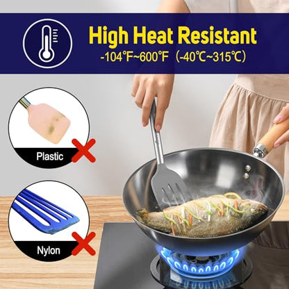 HOTEC Silicone Spatula Set of 2 Heat-Resistant 600°F & BPA-Free Kitchen SaptulaTurner with Stainless Steel Handles, Slotted & Solid Spatulas for Nonstick Cookware, 13.7 Inch, Grey - color: Gray