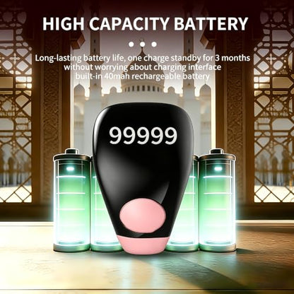 Smart Tasbih Zikr Ring,Adjustable Counter, 3 Sizes (18,20,22mm) Muslim Digital Azan Alarm Clock,APP Support Digital Counter Prayer Reminder Rings, Waterproof 5 Digit Finger Counter zikr Ring(Pink) - color: Pink