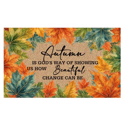 Fall Maple Leaf Christian Faux Coco Coir Doormat Door Mat 17x30 - color: Fall 04