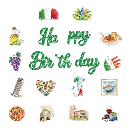 3Pcs Italy Happy Birthday Banner Pizza Pasta Wine Helmet Party Hanging Banner Italian Theme Birthday Bridal Wedding Baby Shower Boys Girls Kids Home Classroom Party Supplies Decoration - color: Italy