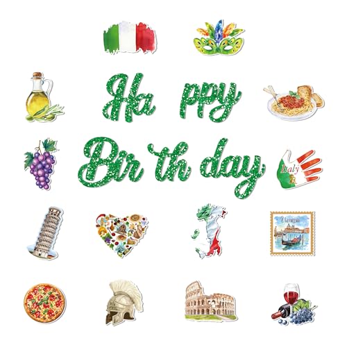 3Pcs Italy Happy Birthday Banner Pizza Pasta Wine Helmet Party Hanging Banner Italian Theme Birthday Bridal Wedding Baby Shower Boys Girls Kids Home Classroom Party Supplies Decoration - color: Italy