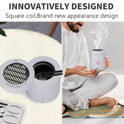Rotating flip-top Electric Incense Burner bukhoor Portable USB Charging Smart Electronic White Aromatherapy Machine (Special Coal briquette Charcoal Fragrance Type)