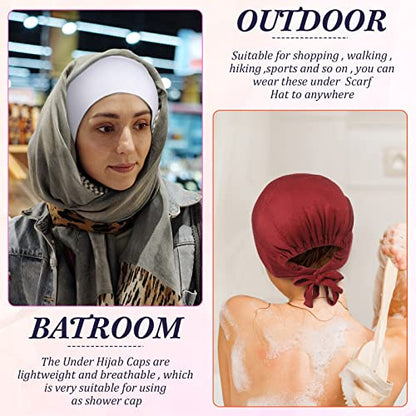 4 Pieces Women Under Scarf Hat Hijab Cap Islamic Muslim Under Scarf Turban Beanie Cap - color: Blue,white, size: One Size