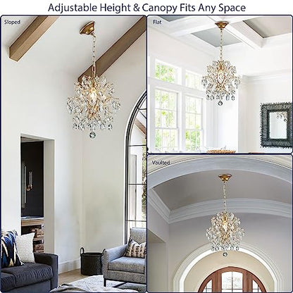 Bestier Gold Modern Pendant Chandelier Crystal Raindrop Lighting Ceiling Light Fixture Lamp for Dining Room Bathroom Bedroom Livingroom entryway 1 E26 Bulbs Required D13 in x H16 in - color: Gold, size: D13" x H16"
