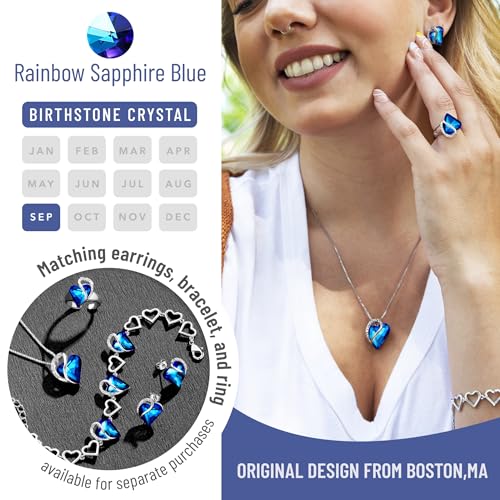 Leafael Gift Necklaces for Women, Infinity Love Birthstone Heart Crystal Pendant, Birthday Anniversary Jewelry for Wife, Mom, and Her, Silver Plated, 18" + 2" Adjustable Chain - color: 09c-September-Rainbow Sapphire Blue