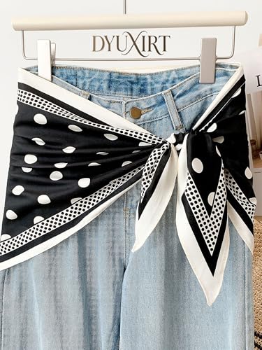 Triangle Shawls Scarf Head Hair Neck For Women Scarves Fashion Silk Feeling Lady Lightweight 51 * 23.6inch - color: K19-black Background With a White Dots（51*23.6inch）