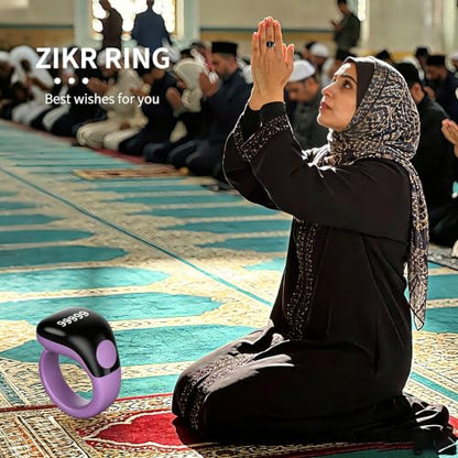 Smart Tasbih Zikr Ring,Adjustable Counter, 3 Sizes (18,20,22mm) Muslim Digital Azan Alarm Clock,APP Support Digital Counter Prayer Reminder Rings, Waterproof 5 Digit Finger Counter zikr Ring(Purple) - color: Purple