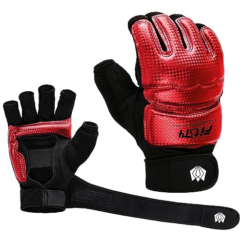 FitsT4 Sports Half Mitts MMA UFC Training Boxing Punch Bag Martial Arts Gloves - color: Red, size: Large