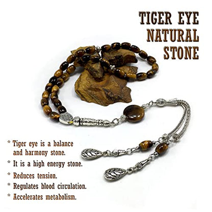 Design -Tiger Eye Stone Series Worry Beads - Prayer Beads - Tesbih-Tasbih-Tasbeeh-Misbaha-Masbaha-Subha-Sebha-Sibha-Rosary (-Oval Cut Model 6x9 mm-) - color: -Oval Cut Model 6x9 mm-
