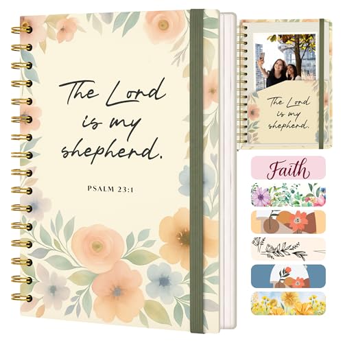 Blank 140 Page Christian Journals for Women – Multiple Designs – Hardcover with Scripture – Spiral Christian Notebook – Inspirational Writing Notebook for Bible Study and Prayer – Lord is my Shepherd (Psalm 23:1) - color: Shepherd Floral