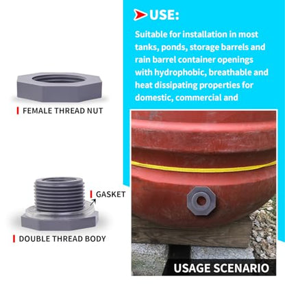 ChillWaves PVC Bulkhead Fitting 1/2" Double Thread Connector Adapter for Water Tank, Aquariums, Rain barrels(8-PACK) - size: 1/2 INCH, style: Bulkhead Fitting