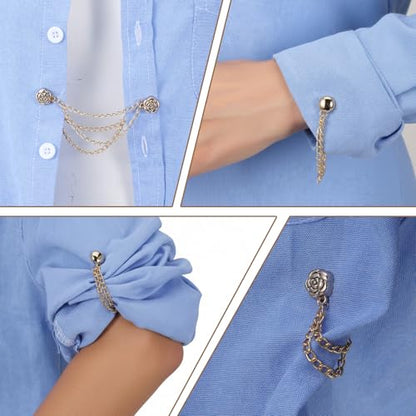12 Pcs Magnetic Clothing Clips with Chain, Multi-Function Magnet Button Pins Hijab Cuff Clips for Women Clothes Sleeves Strong Magnet Pin for Fixing Hem of Clothes Long Pants Legs Sleeves of Shirts