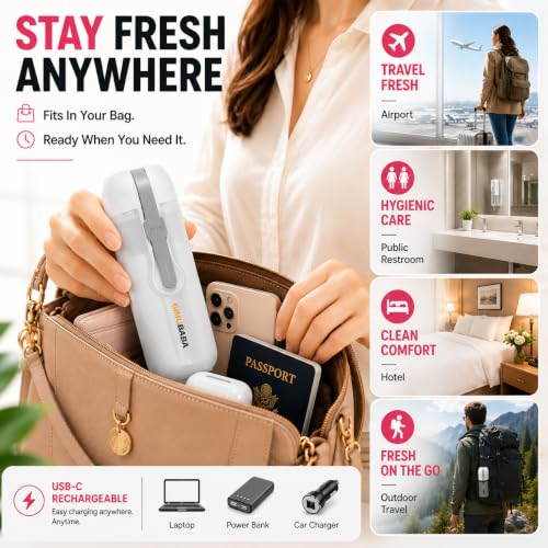 Portable Electric Bidet for Travel with 180° Adjustable Nozzle, Strong Water Pressure- Handheld Rechargeable USB-C Bidet,350ml IPX6 Waterproof Personal Hygiene Cleaner for Postpartum Women, Camping - color: white-grey