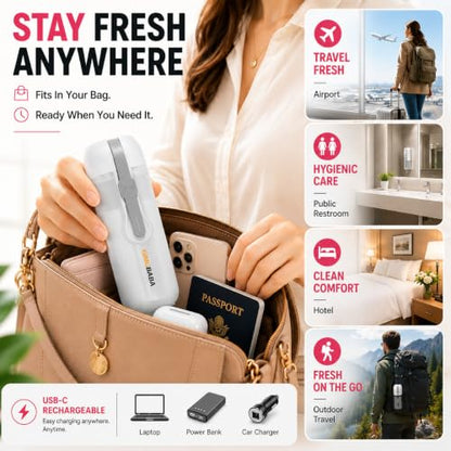 Portable Electric Bidet for Travel with 180° Adjustable Nozzle, Strong Water Pressure- Handheld Rechargeable USB-C Bidet,350ml IPX6 Waterproof Personal Hygiene Cleaner for Postpartum Women, Camping - color: white-grey