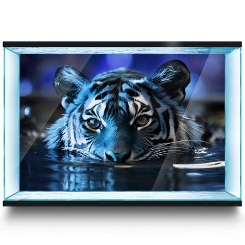 Aquarium Background Stickers - Tiger, Blue, Water, Reflection Self-Adhesive Fish Tank Reptile Terrarium Decor Poster (90 x 60 cm / (35.4 x 23.6 inches)) - size: 90 x 60 cm / (35.4 x 23.6 inches)