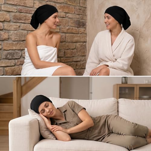 2 PCS Hijab Undercap for Women, Islamic Muslim Under Hijab Cap, Bonnet for Sleeping Women, Undercaps for Hijabs No Slip Under Caps for Hijabs Stretchy Head Cover (Black)