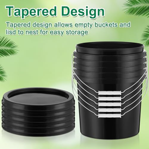 Tioncy 10 Pcs 2 Gallon Plastic Buckets with Lids and Handles,Black | Storage Pails for Paint, Cleaning, Organizing, Durable Containers, Metal Handles, Plastic Material - color: Black