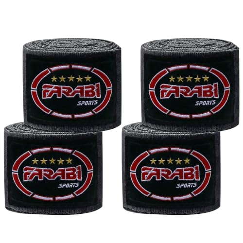 FARABI Kids Boxing Hand Wraps 100 Inches Long Junior Hand Wraps Boxing Hand Wraps Muay Thai Hand Wraps MMA Boxing Hand Wraps Men Boxing Hand Wraps Kids Boxing Hand Wraps Inner Gloves - color: Black (Pack of 2)