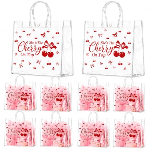 Cinrobiye 24 Pcs Cherry Party Favor Bags with Handles, Cherry Theme Treat Bags, Cute Goodie Bags for Birthday Party Favors, Baby Shower, Bridal Shower, Bachelorette Party Supplies - color: Cherry