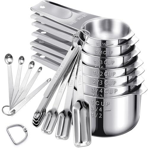 20PCS Measuring Cups and Spoons Set,Stainless Steel,with Leveler | 304 food-grade steel, dual-scale markings, one-piece construction, nesting storage, dishwasher safe, dry & liquid ingredients - size: 20PCS