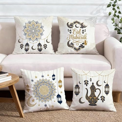 Lantern Throw Pillow Covers Set of 4, Islamic Festive Crescent Star Eid Gold Soft Velvet Washable Square Pillow Cases for Living Room Bedroom Loft Office Car Decor 20x20 Inch - size: 20" x 20" (Pack of 4)
