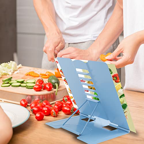 Metal Book Stand Adjustable Book Holder for Reading | Portable & Sturdy For Textbooks Cookbooks Sheet Music Papers Study - color: Full Blue