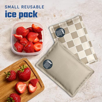 Fit & Fresh Cool Coolers 2 Pack Soft Ice for Lunch Bags, Flexible Stretch Nylon, Durable, Reusable Lunch Box Ice Packs, Soft Ice, Reusable Freezer Packs, Lunch Ice, Easy to Clean, Taupe Checkerboard - color: Taupe Checkerboard (2 Pack), size: Standard