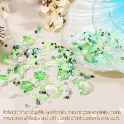 uxcell 110Pcs Star Moon Beads, Star Moon Acrylic Pearl Beads Crystal Glass Spacer Bead for DIY Making Jewelry Bracelets Craft, Green - color: Green