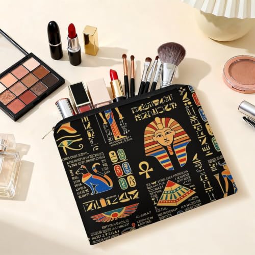 Ancient Egyptian Artifacts Makeup Bag for Women, Cosmetic Pouch Travel Toiletry Organizer Bag 8.9"x6.5" Polyester - color: Ancient Egyptian Artifacts