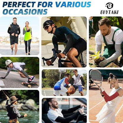 BHYTAKI UV Sun Protection Arm Sleeves, UPF 50 Sports Cooling Arm Compression Sleeves for Men Women Teenager - color: 1 Black+1 Dark Gray+1 Light Gray+1 Red