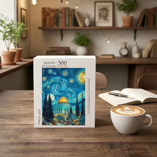 Starry Night Dome of THE Rock Islamic Art Jerusalem Islam Jigsaw Puzzle - 500 Pieces Wooden Puzzle for Adults, Wall Art Gift, Finished Size: 20 x 15 Inch - color: Starry Night Dome of the Rock Islamic Art Jerusalem - 500 Pieces