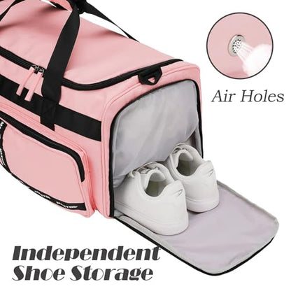MAXTOP Gym Bag for Women Men Travel Duffle Bag Large Capacity Carry On Weekender Overnight Bag With Shoe Compartment Gym Tote Dry Wet Separation Duffel Bag for Travel - color: Pink Set, style: Gym Bag&toiletry Bag