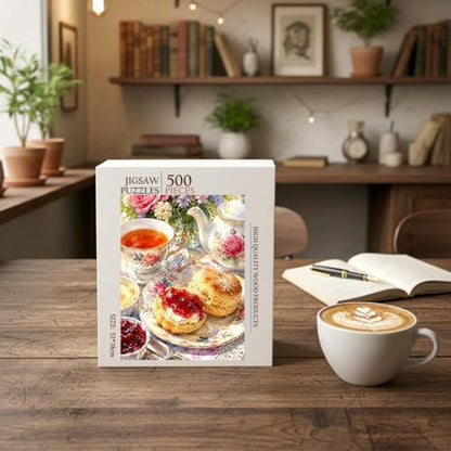 British Tea and SCONES Food Jigsaw Puzzle - 500 Pieces Wooden Puzzle for Adults, Wall Art Gift, Finished Size: 20 x 15 Inch - color: British Tea and Scones - 500 Pieces