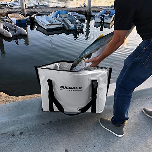 Buffalo Gear Insulated Fish Cooler - 27.5QT 58QT Waterproof Flat Bottom Bag, Leakproof and Fishing Kill Bag - color: White-27.5QT