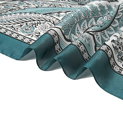 RIIQIICHY Women Head Hair Scarf Like Satin Silk Scarf Sleeping Hair Wrapping Night 27.5" - color: Black/White/Turquoise