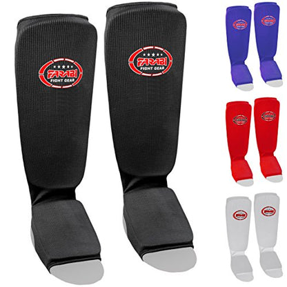 Farabi shin Instep, kick Boxing Training Pads, Karate Pads,MMA Training Pads Highly Elasticated (Black, L/XL)