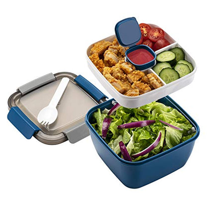 Freshmage Salad Lunch Container To Go, 52-oz Salad Bowls with 3 Compartments, Salad Dressings Container for Salad Toppings, Snacks, Men, Women (Blue) - color: Blue-52oz