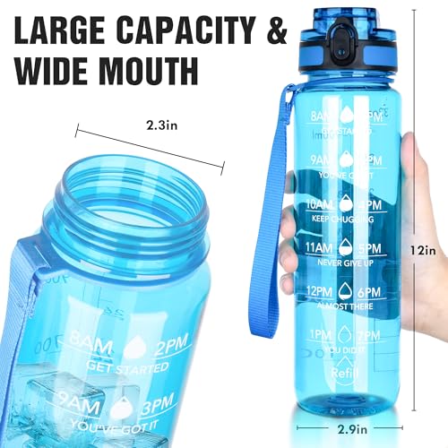 OLDLEY Water Bottle, 32oz Motivational Sports Water Bottle with Time Marker - Times to Drink - Tritan, BPA Free, Wide Mouth Leakproof, Glacial Blue (1 Bottle) - color: A-Glacial Blue