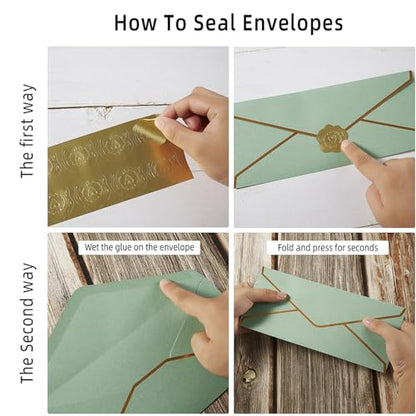 100 Pack #10 Business Envelopes with Gold Stickers, Sage-Green - color: Sage Green